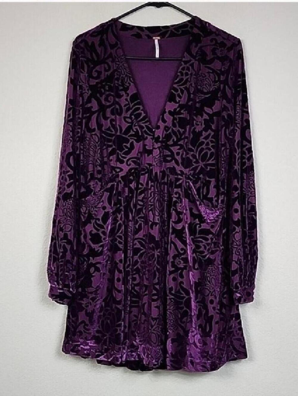 Free People Velour Velvet Damask Jacquard Brocade Dress
